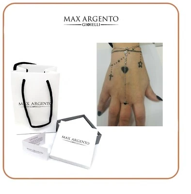 Bracciale, Baciamano, In Argento 925 Rodiato Oro Bianco con zircone e cuore - Immagine 1 di 4