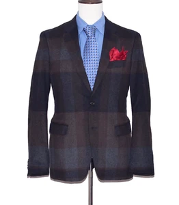 LNWOT Elie Tahari Patch Elbow Blazer Men Sport Coat Jacket  Size 38R Plaid Check - Picture 1 of 8