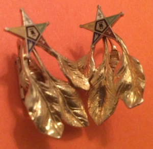925 sterling silver 14k gold plate order of Eastern star enamel Masonic earrings - Picture 1 of 8
