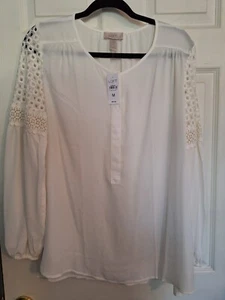 Loft Pop Over Bluse Damen M Elfenbein Spitze Häkel Chiffon Boho Bauern Prärie - Bild 1 von 12