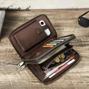 US Stock Men's RFID Leather Clutch Bag Wallet Purse Phone AirTag 18 Card Holder - Picture 1 of 8