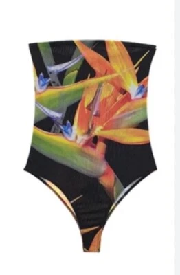 NUEVO BODY ZARA SIN TIRANTES ESTAMPADO FLORAL TUL Negro SEMI TRANSPARENTE TALLA S Foto 1 de 4