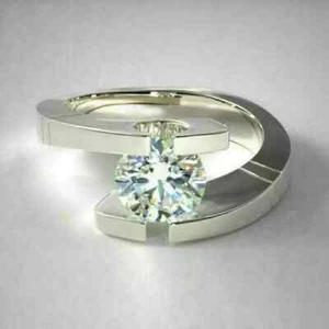 Men's Ring 2Ct Lab Created Diamond 14K White Gold Plated Tension Engagement Ring - Picture 1 of 2
