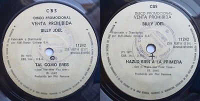 BILLY JOEL JUST THE WAY YOU ARE 1977 PROMO WHITE LBL SPANISH TITLES CHILEAN PRES - Image 1 of 4