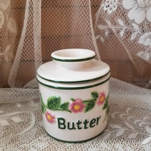 BUTTER BELL Crock by L. Tremain Pink Flowers French Beurre c. 1997 - Picture 1 of 7