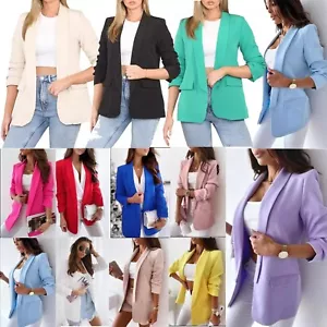 Blazer donna manica arricciata completamente foderato colletto casual giacca formale donna top - Foto 1 di 17