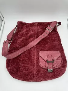 Sissi Rossi Italy Burgundy Crushed Velvet Corduroy Leather Strap Purse Hobo Bag - Picture 1 of 11