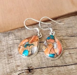 Oyster Copper Turquoise Earring 925 Sterling Silver Handmade Dangle MO5127