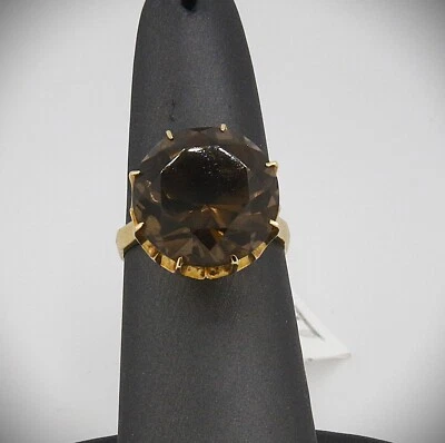 Кольцо из желтого золота 10 карат с дымчатым кварцем  - Изображение 1 из 2