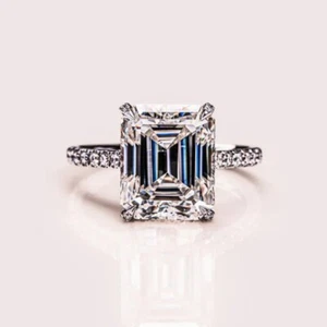 2.5 Ct Emerald Cut Lab Grown Hidden Halo Engagement Ring, 10K White Gold Ring - Picture 1 of 6
