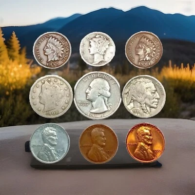 9 pc U.S. Type Coin Starter Set some Gem, SILVER, INDIANS, 1800'S AND 1900'S - Image 1 of 4