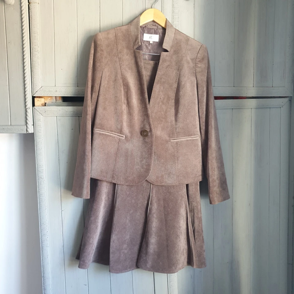 Traje CC Marrón Claro Taupe Aguja Talla 14/12 Parche Brazo Country Foto 1 de 4