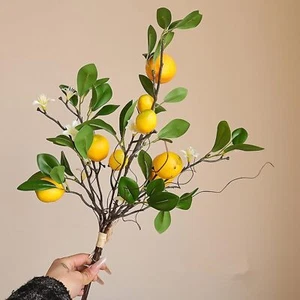 8 Head Artificial Lemons Branches Faux Fruit with Green Leaf Kitchen Decor - Picture 1 of 6