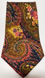 VTG BOSS Hugo Boss Necktie Italian Silk Paisley Floral Pink/Blue/Tan/Olive Tie - Picture 1 of 9