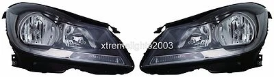 FITS MERCEDES C CLASS 2012-2013 BLACK HEADLIGHTS HEAD LIGHTS LAMPS HALOGEN PAIR Foto 1 de 3