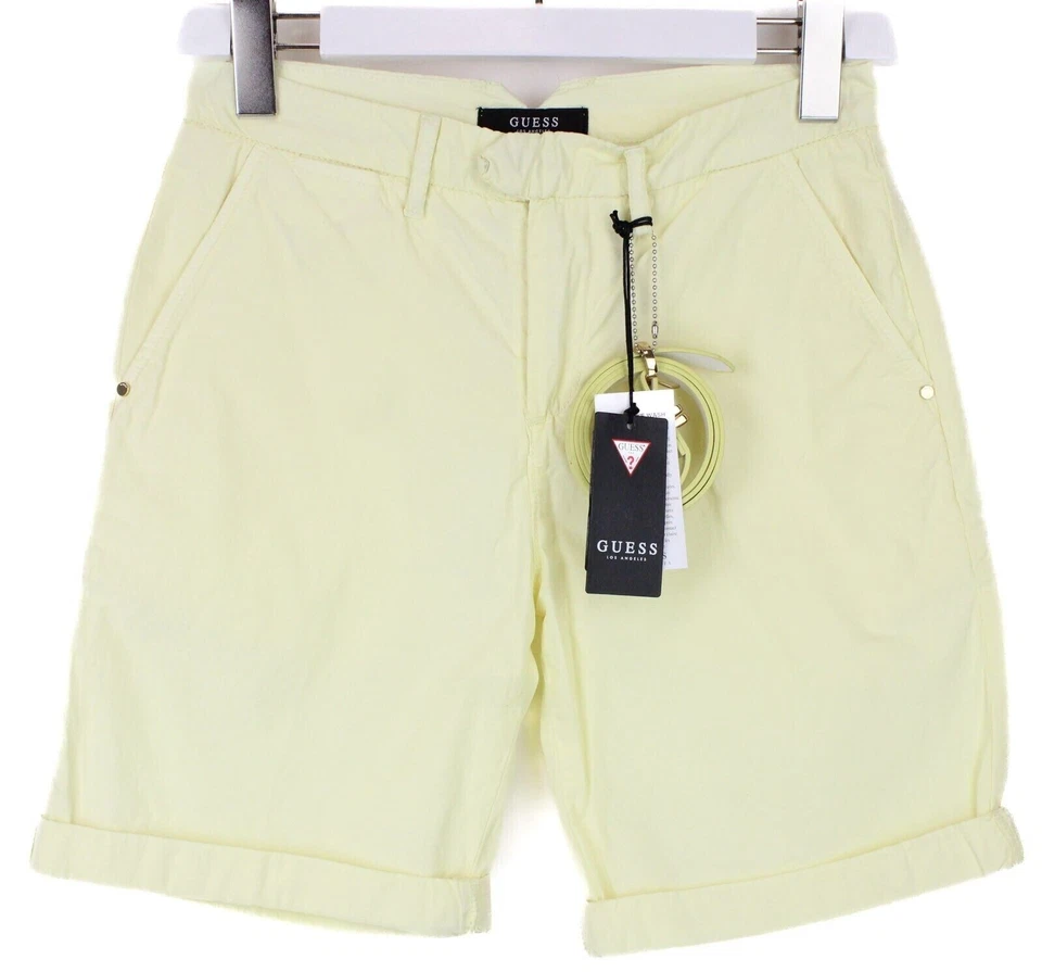 Pantalones Cortos Guess Gladys Bermudas Mujer US 24 Amarillo Claro Pastel con Cinturón Chinos Foto 1 de 4