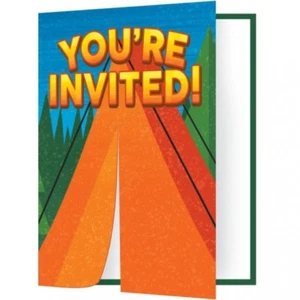 Camp Out Foldover Invitations w/Envelopes Paper 8 Per Pack 9" x 6.5" Camping - Picture 1 of 1