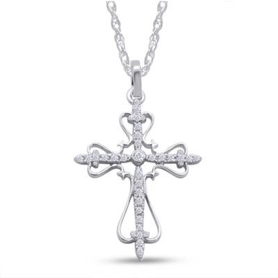 Collar Colgante Religioso Cruz Diamante Natural 1" Cadena 18" Esterlina 1/4 Ct Foto 1 de 4