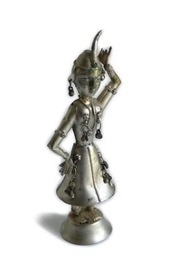 Antique INDIA Hindu Silver-tone Metal MUSICIAN DANCER Figurine - Picture 1 of 10