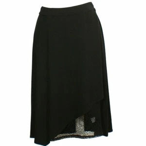 EILEEN FISHER Black Viscose Jersey Faux Wrap Lace Accent Skirt S - Picture 1 of 3