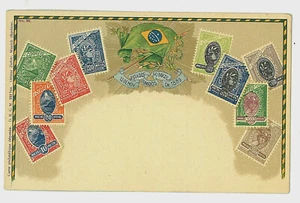13.-PPC POSTAL BRASIL SELLOS MONTAJE ESCUDO DE ARMAS EN RELIEVE (Espalda Indivisa) - Imagen 1 de 2