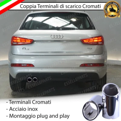 COPPIA TERMINALI DI SCARICO PER MARMITTA FINALINO CROMATO INOX AUDI Q3 8U TONDI - Immagine 1 di 4