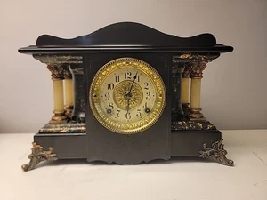 Seth Thomas Larkin Adamantine Mantle Clock Lion's Paw Feet In Working Condition - Picture 1 of 8