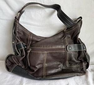 TIGNANELLO Brown Leather Shoulder Bag Purse Handbag Satin Floral Lining - Bild 1 von 7