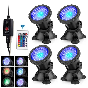 Submersible 36 LED RGB Pond Spot Lights Underwater Pool Fountain IP68+IR Remote - Picture 1 of 13