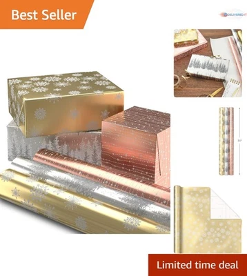 Foil Wrapping Paper Set 3 Rolls 60 Sq Ft Metallic Holiday Gift Wrap for Chris... - Image 1 of 4