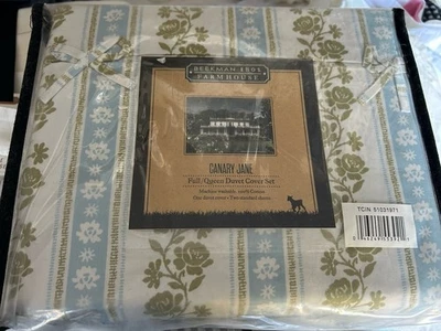 BEEKMAN 1802 农舍被套套装全套女王金丝雀简蓝色绿色花卉 — 第 1/3 张图片