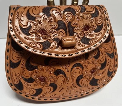 Bolso Sillín de Hombro de Cuero Floral Boho Vintage Hecho en México Foto 1 de 4