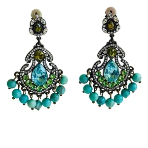 Entrancing Blue Regal Chandelier Earrings Runway crystal Beaded clip Dangle 2.5" - Picture 1 of 5