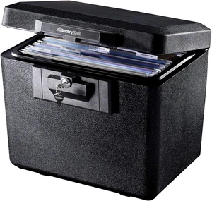 Black Fireproof Document Box with Key Lock, Safe Secures Files and Documents for - Picture 1 of 12