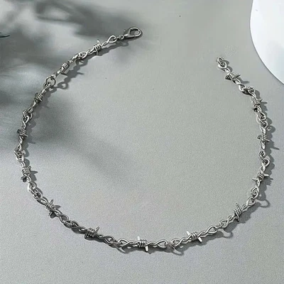 Retro Thorn Pendant Necklace Barbed Chain Collarbone Punk Adjustable Men Jewelry - Image 1 of 4