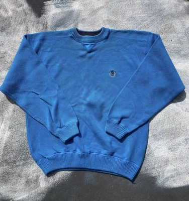 Suéter tejido vintage Tommy Hilfiger con logotipo de escudo para hombre años 90 cuello redondo azul azulado Foto 1 de 4