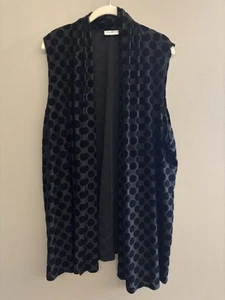 Susan Graver Polka Dot Open Front Sleeveless Vest Velvet Black 2X Plus Light - Picture 1 of 4