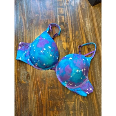 Cacique 44C Purple Blue Galaxy Star Print Underwire Push Up Bra - Image 1 of 4