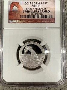 2014-S Silber 25c Arches frühe Veröffentlichungen PF69 UCAM NGC - Bild 1 von 4