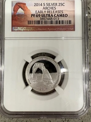 2014-S Silver 25c Arches Early Releases PF69 UCAM NGC - Image 1 of 4