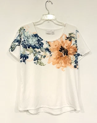 Camiseta Chico's Mujer Floral Charm Stella Cuello Redondo Talla 2 (Grande) Blanca Tejida Slub Foto 1 de 4
