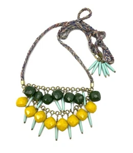 Authentic Anthropologie "Alondra" Green & Yellow Beaded Bib Necklace 52" Boho - Picture 1 of 24