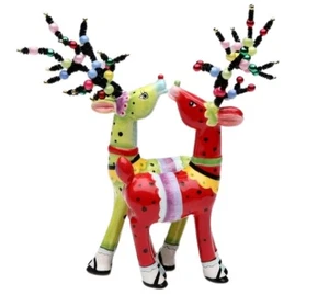 6" Wild Wonderful Colorful Reindeer Ceramic Salt And Pepper Shaker Set SEALED - Picture 1 of 3