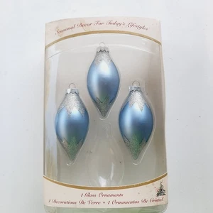 3 decorazioni natalizie vintage usate in ottime condizioni blu fumo e glitter goccia ghiaccio vetro 3,5" - Foto 1 di 10