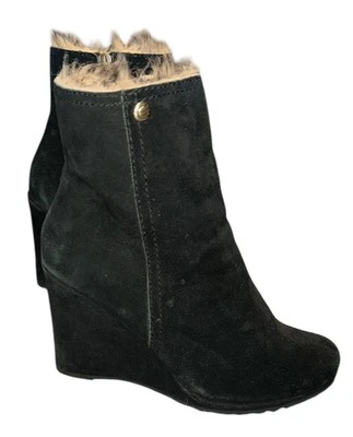Calvin Klein Jeans Odelle Black Suede Wedge Ankle Boots Fur Lined Womens Sz 8 - Image 1 of 4