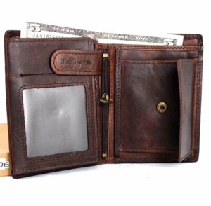 Para hombre Billetera de Cuero Marrón Oscuro Tarjetas de Crédito Ranuras de Identificación Ventana Suave Triple Davis - Imagen 1 de 8