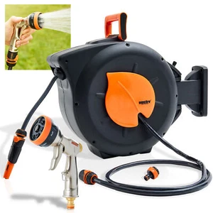 Schlauchtrommel Wasser Schlauch mit Brause Aufroller Alu Wand Box Trommel - Bild 1 von 16