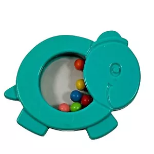 GERBER Turtle Blue Green Baby Rattle Toy Hard Plastic Hand Toy Vintage 1984 - Picture 1 of 8