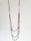 Stone Taupe Long Fashion Necklace Beaded Fabric Silver Discs Coin Multilayers