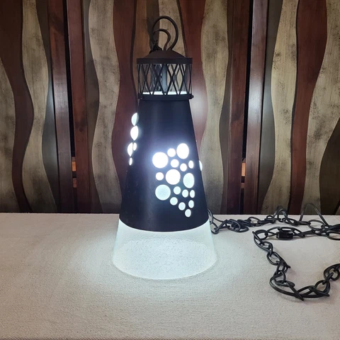 Vintage Wrought Iron Caged Imprisoned Frosted Glass Pendant Swag Light Fixture Cover